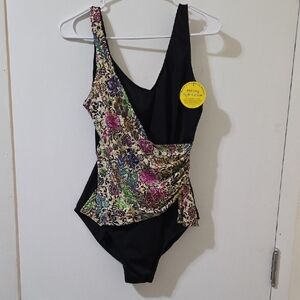 IT FIGURES NWT One-Piece Swimsuit black floral 16W
